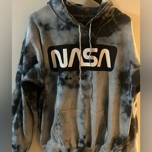 NASA Gray Blue Tie Dye Hoodie Pullover Sweater